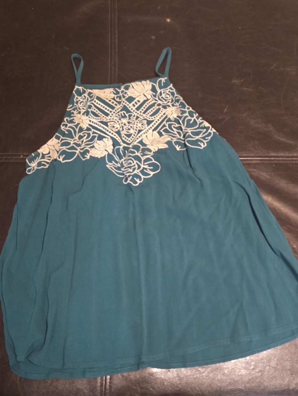 Teal Floral Lace Yoke Cami Tank Top